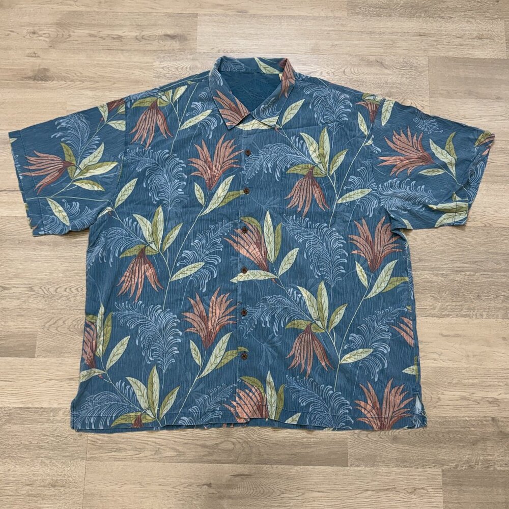 ommy‎ Bahama 100% Silk Hawaiian Blue Floral Button Up Aloha Casual Men's XXL 2X